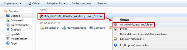 Installation als Admin starten