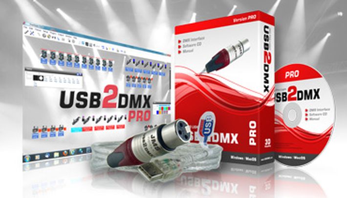 USB2DMX PRO Paket mit Interface, Software-CD und Anleitung