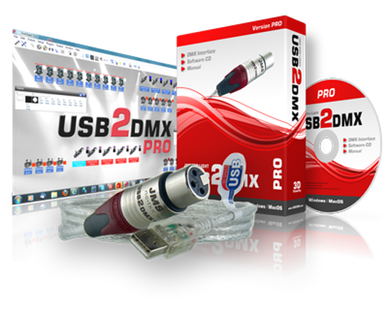USB2DMX PRO Paket mit Interface, Software-CD und Anleitung