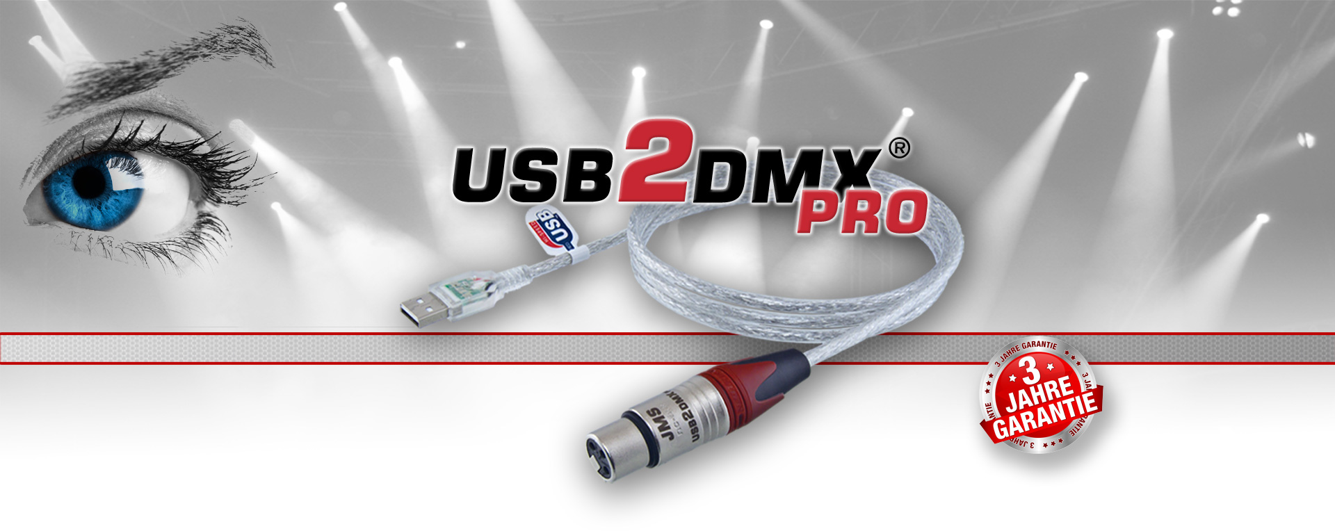 USB2DMX PRO Interface vor beleuchteter Bühne